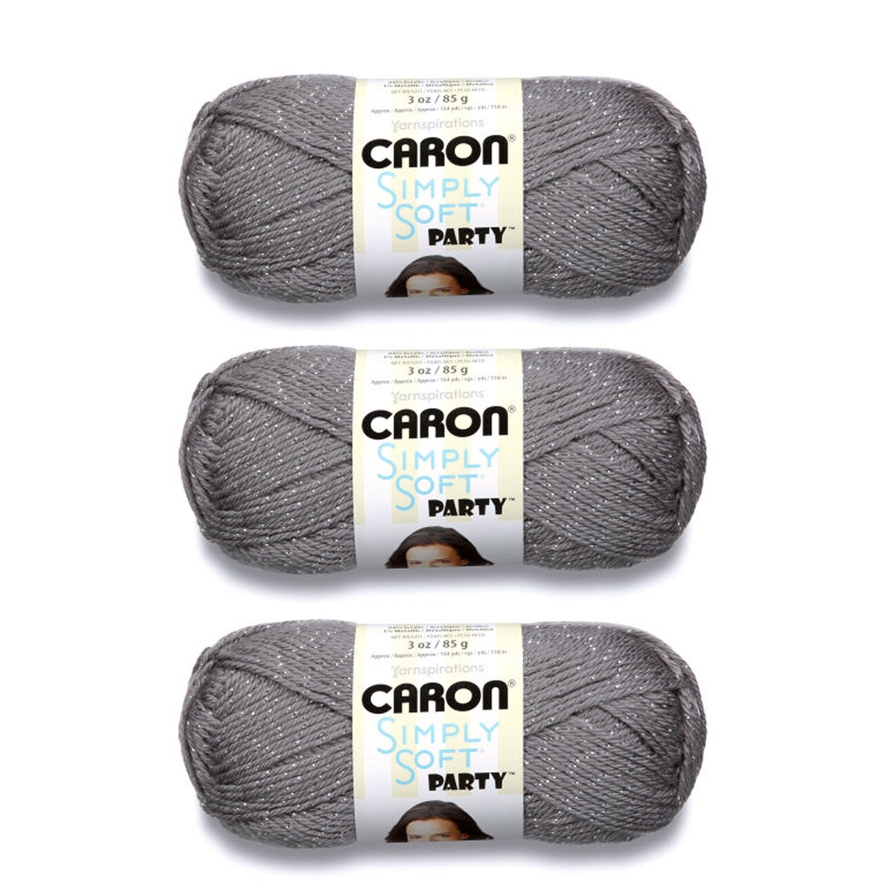 Caron Simply Soft Party Platinum Sparkle Yarn - 3 Pack of 85g/3oz - Acrylic - 4 Medium (Worsted) - 164 Yards - Knitting/Crochet